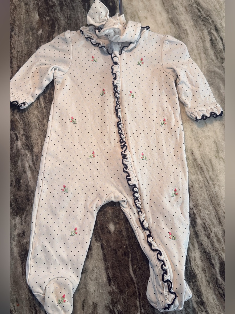 White Floral Ruffle Footed One-Piece for Baby Girls